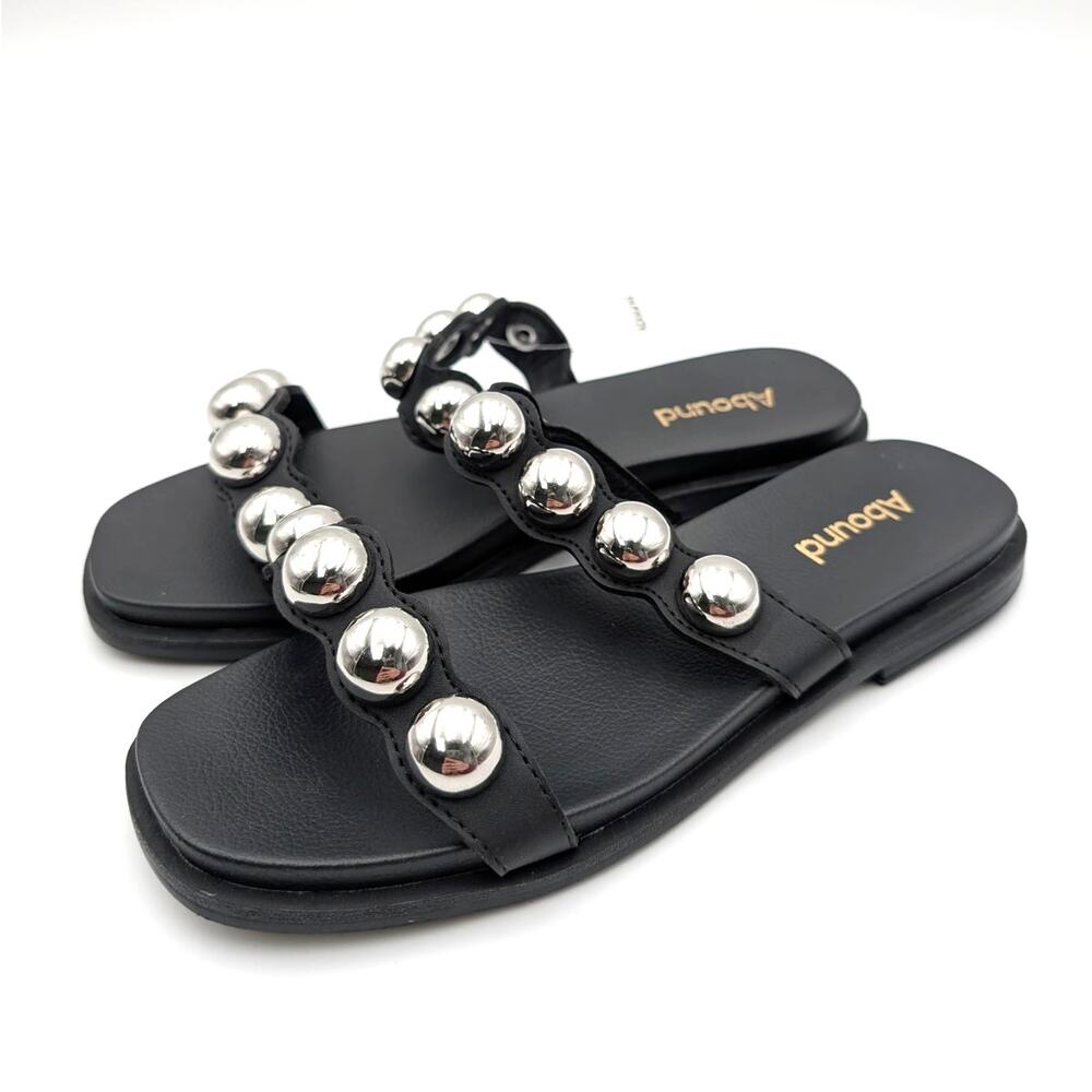 Abound Hazel Studded Slide Sandals Open Square Toe Women's Black Sz US6M EU36.5
